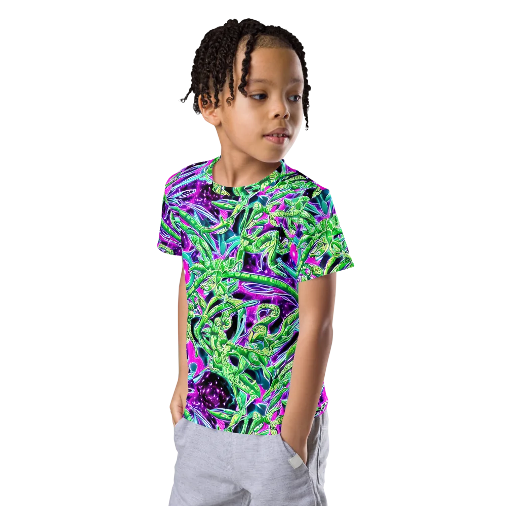 Cosmic Geckos on Kids Crew Neck T-Shirt — Left Front