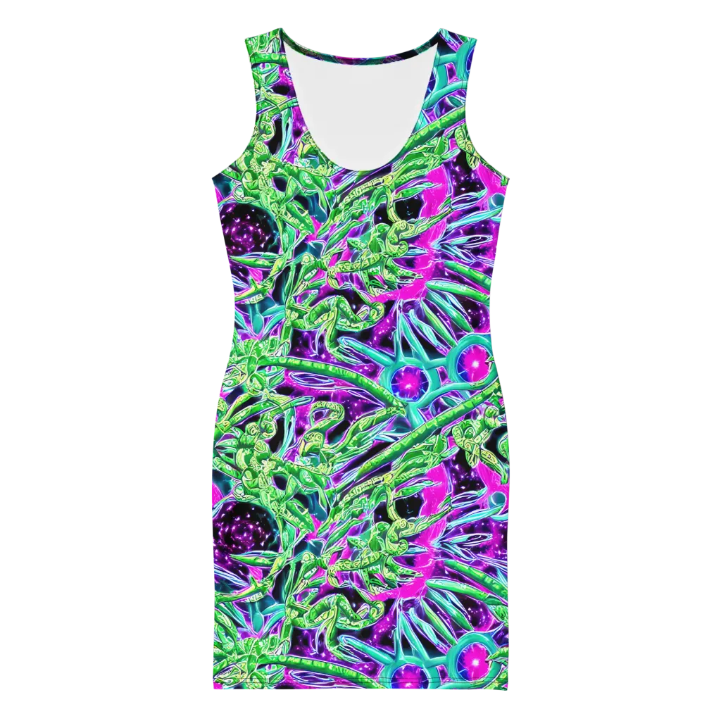 Cosmic Geckos on Bodycon Dress — Front
