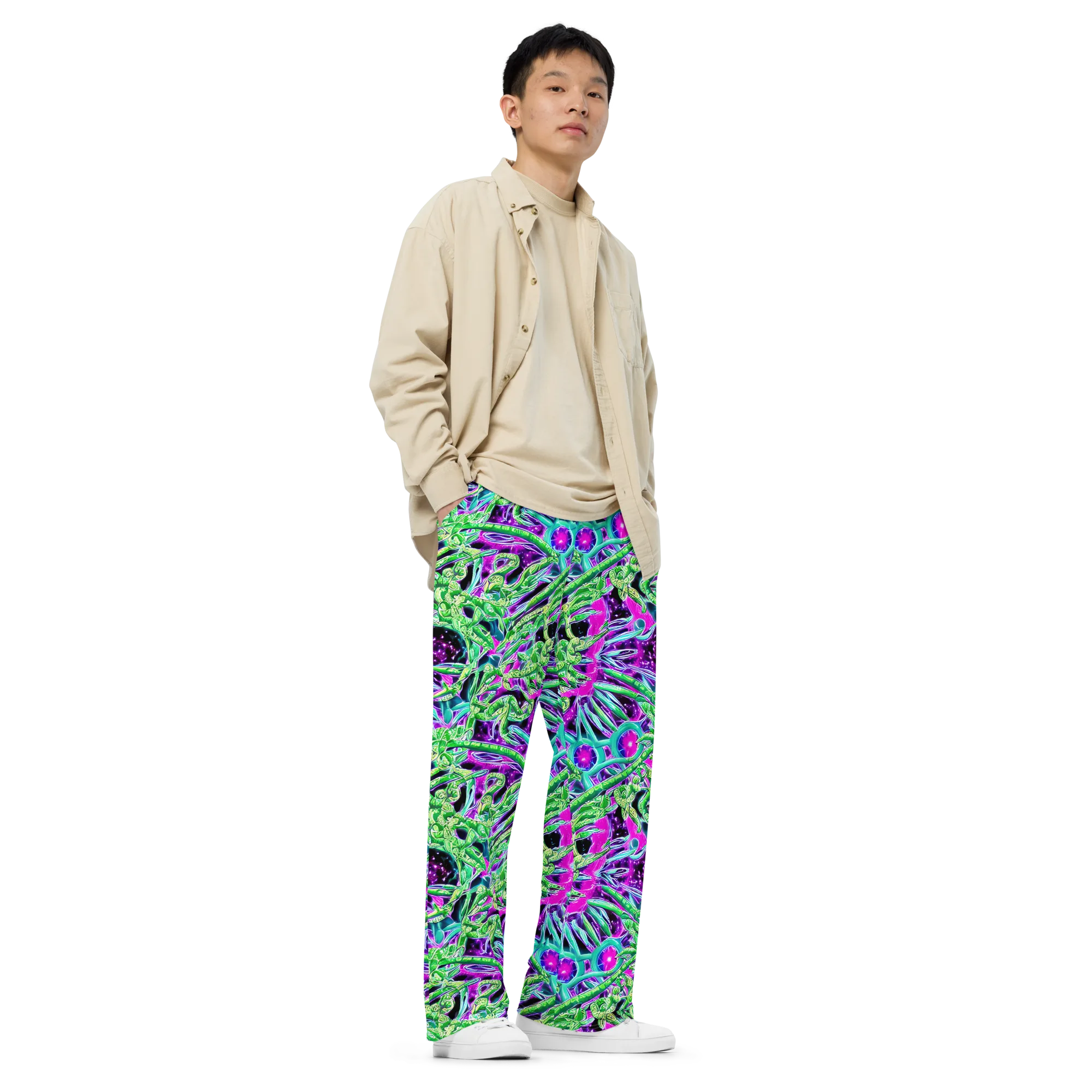 Cosmic Geckos on Wide-Leg Pants — Right Front