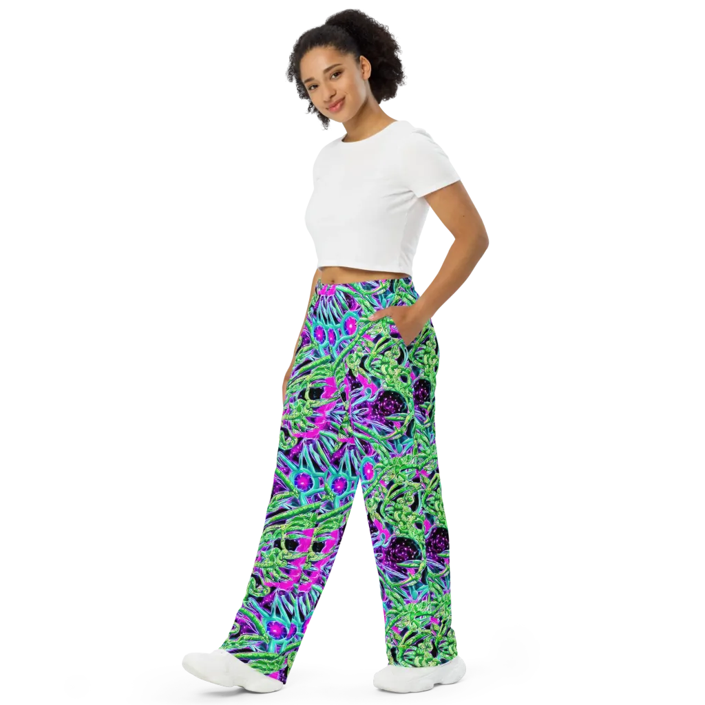 Cosmic Geckos on Wide-Leg Pants — Left Front