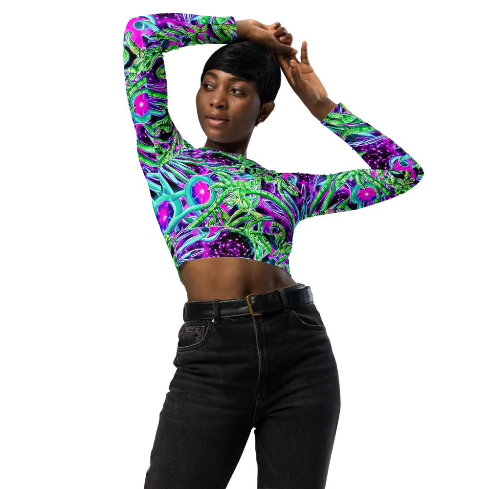 Cosmic Geckos on Long Sleeve Crop Top — Front