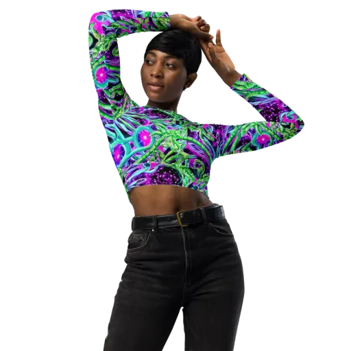 Cosmic Geckos on a Long Sleeve Crop Top