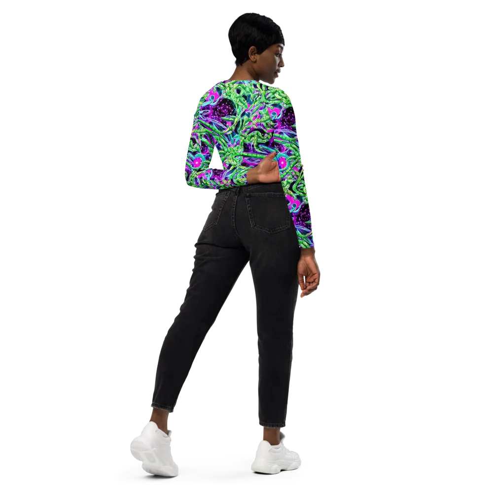 Cosmic Geckos on Long Sleeve Crop Top — Right Back