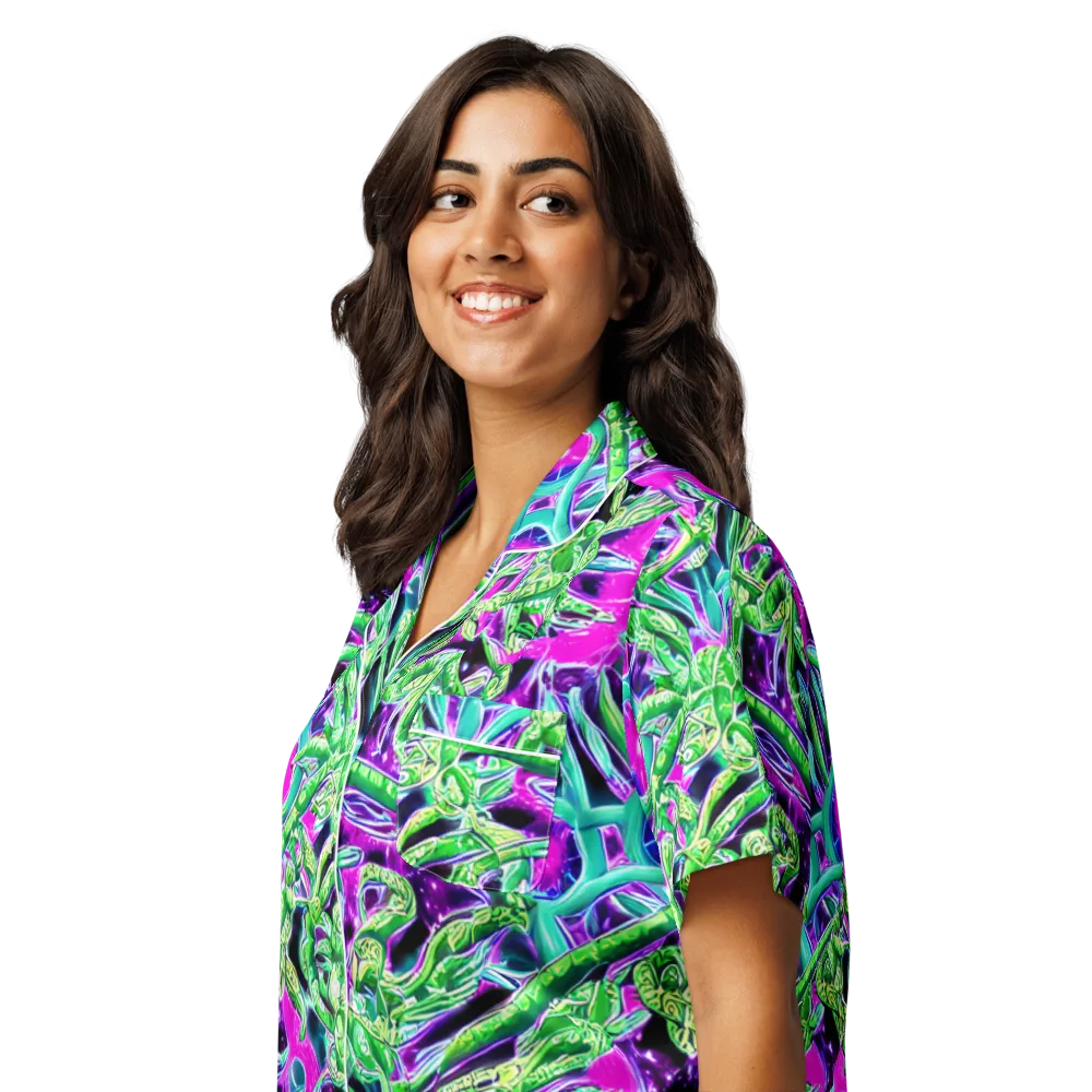 Cosmic Geckos on Women's Short Sleeve Pajama Top — Left Front
