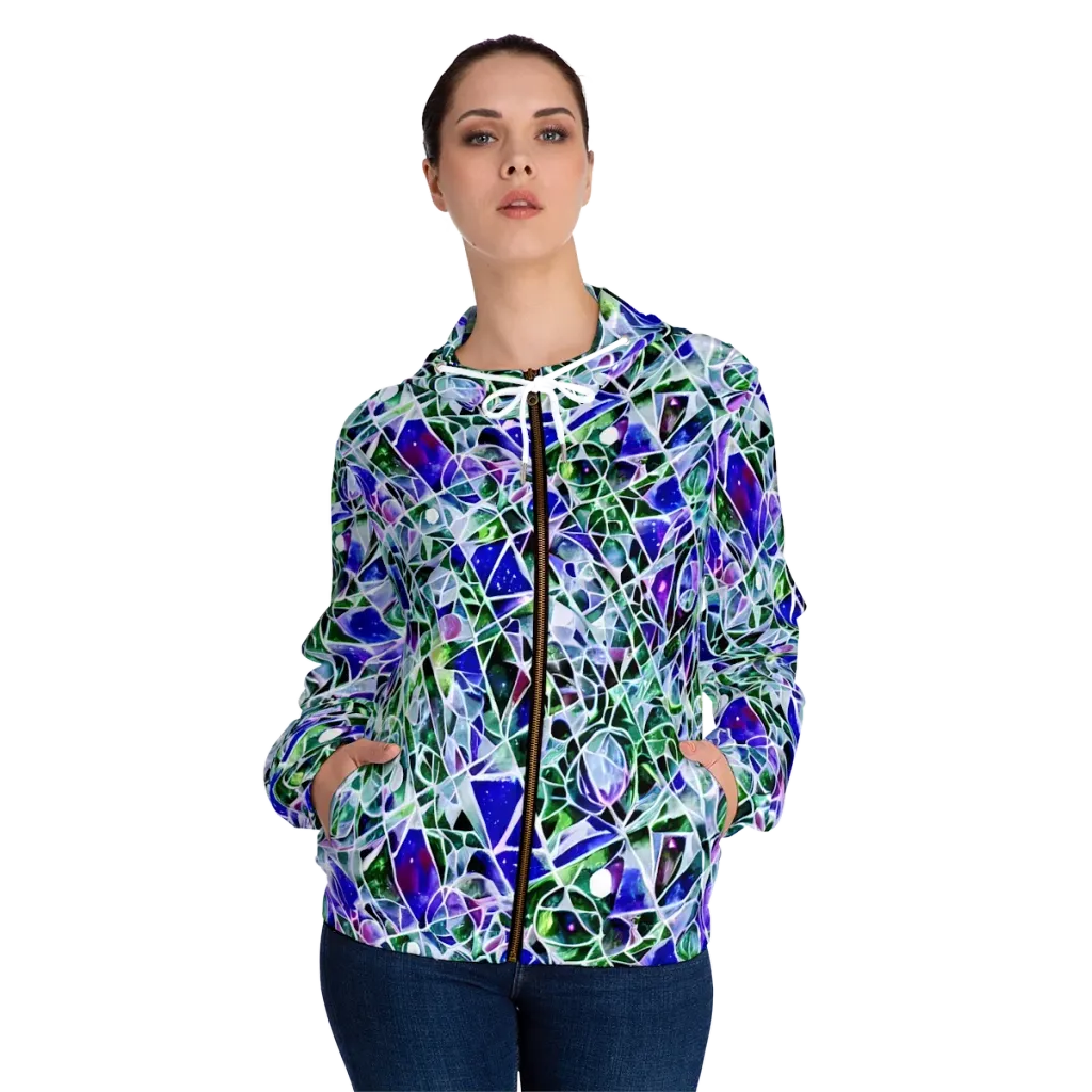 Prismatic Shatter on Women's Full-Zip Hoodie — Front On Person