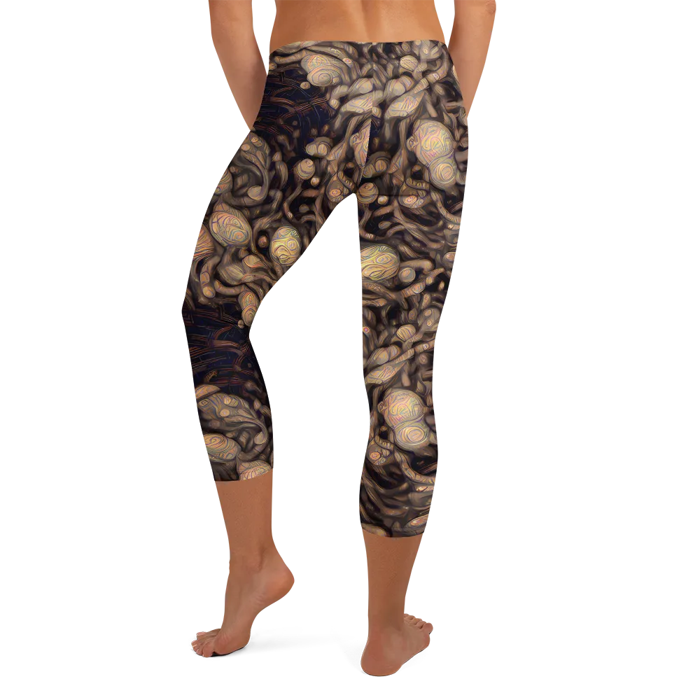 Midnight Tree Rings on Capri Leggings — Back