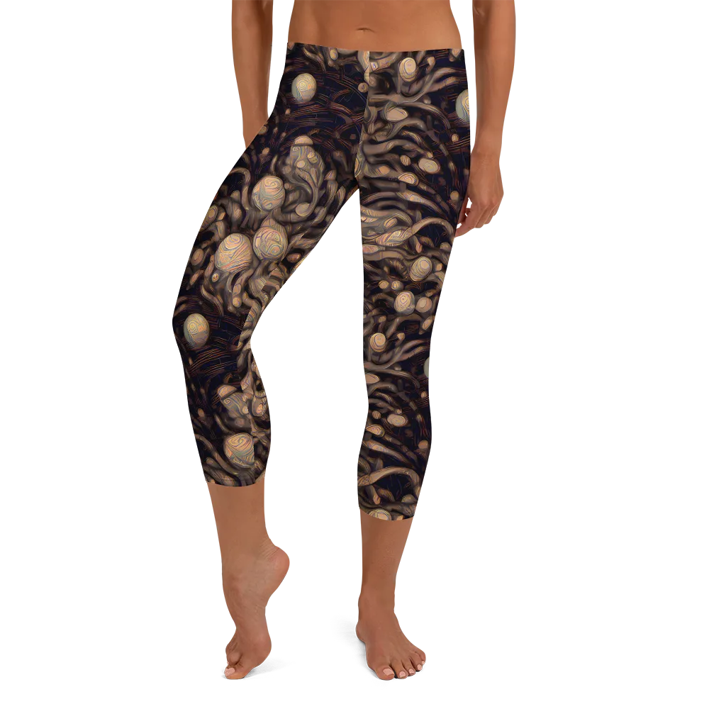 Midnight Tree Rings on Capri Leggings — Front