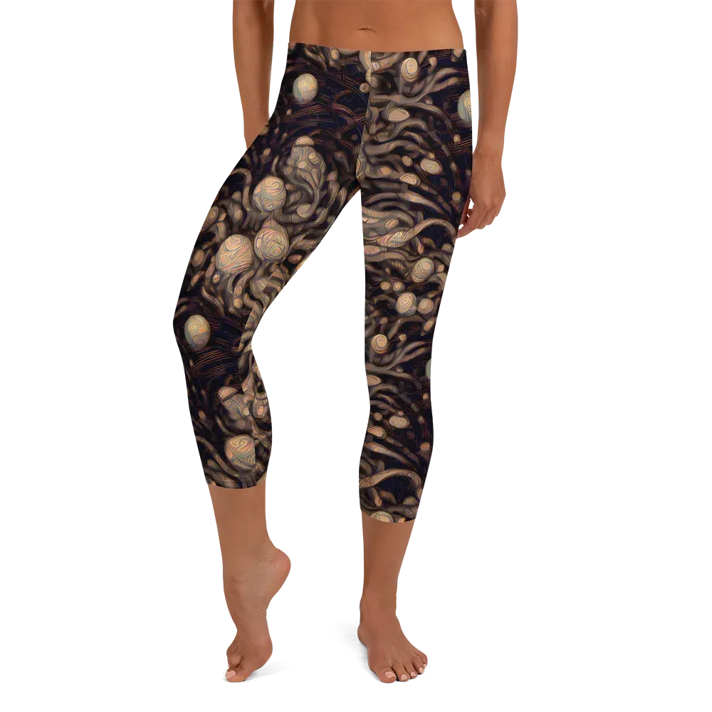 Midnight Tree Rings on Capri Leggings — Front
