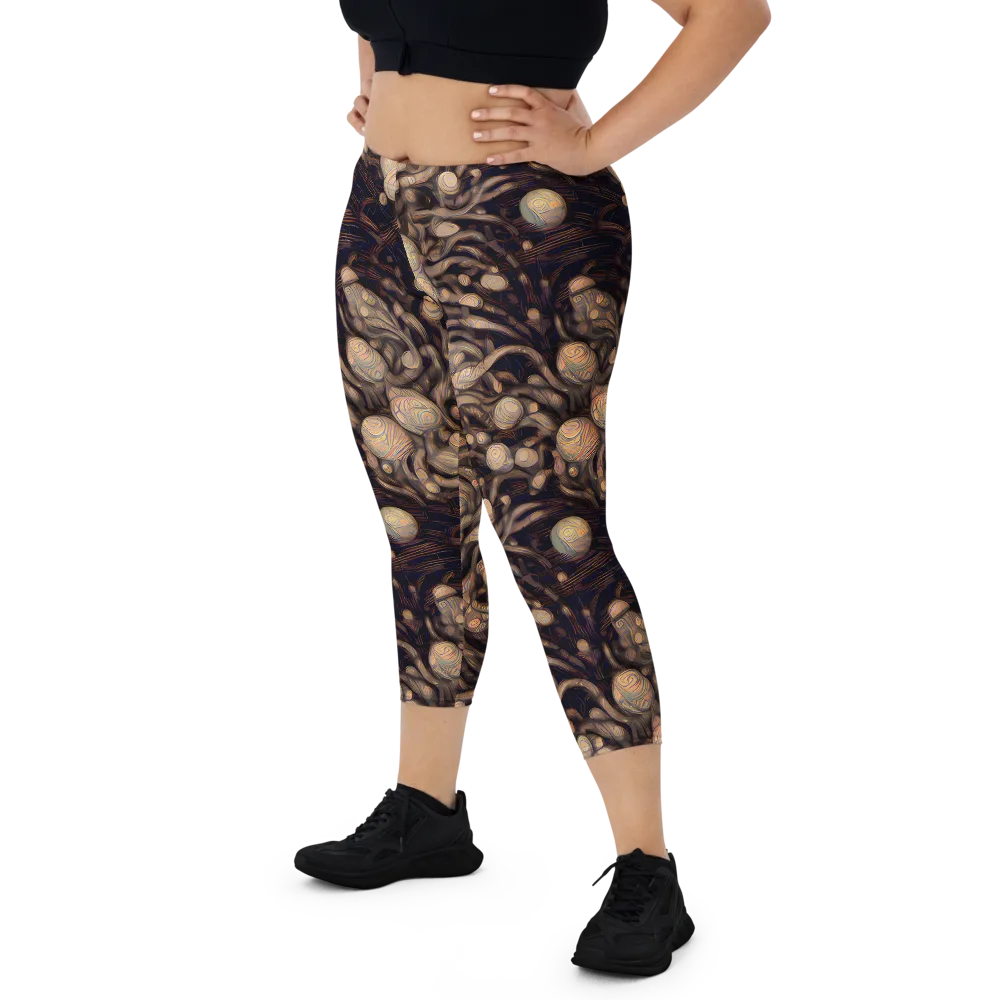 Midnight Tree Rings on Capri Leggings — Front