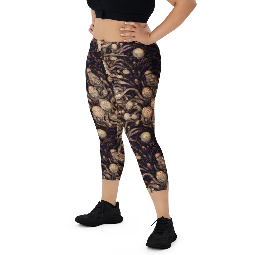 Midnight Tree Rings on Capri Leggings — Front