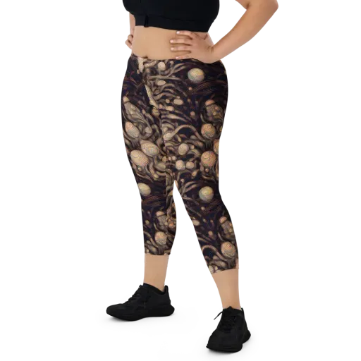 Midnight Tree Rings on a Capri Leggings