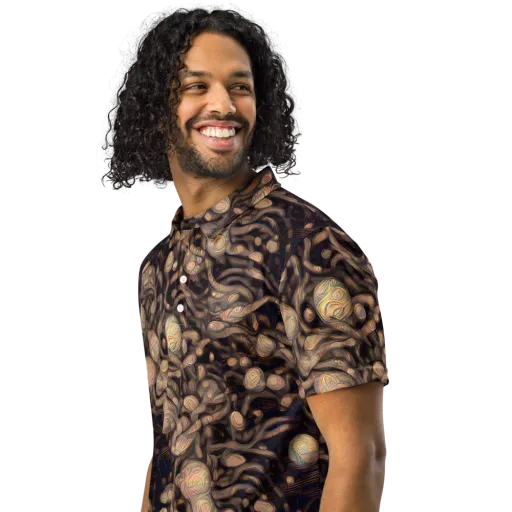 Midnight Tree Rings on a Men's Slim Fit Polo Shirt