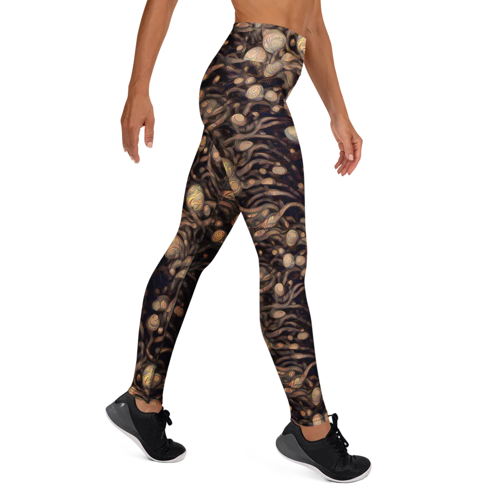 Midnight Tree Rings on Yoga Leggings — Right