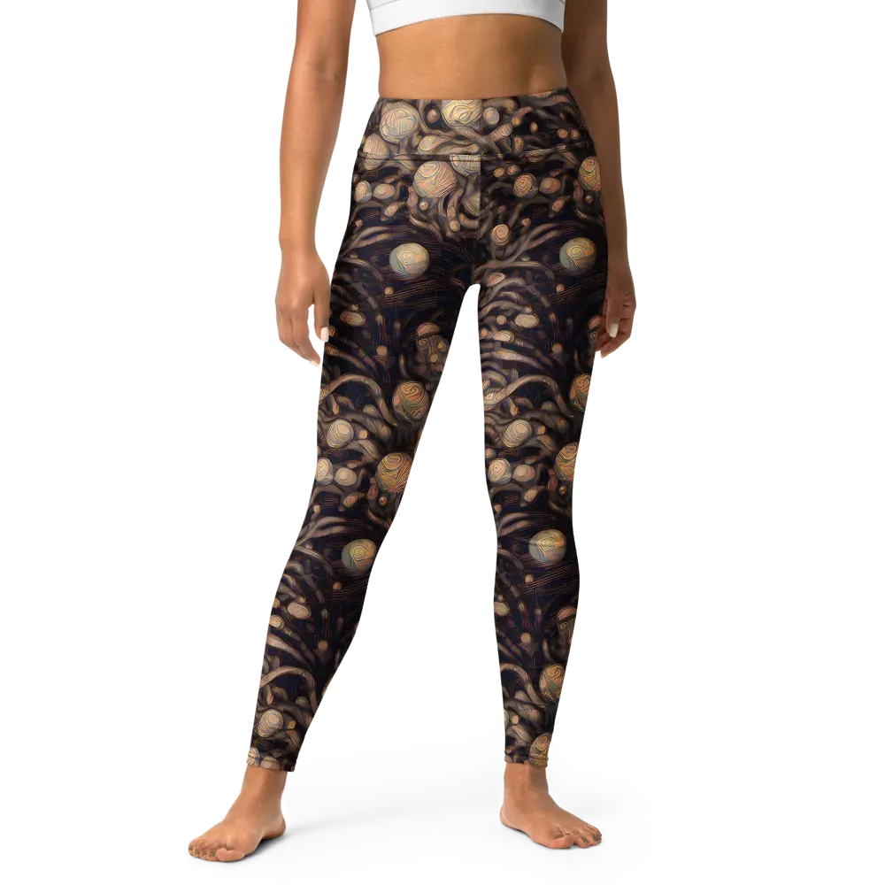 Midnight Tree Rings on Yoga Leggings — Front