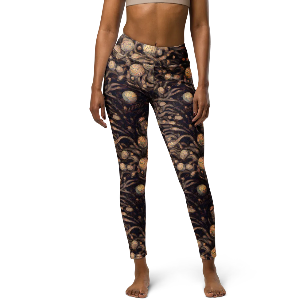 Midnight Tree Rings on Yoga Leggings — Front