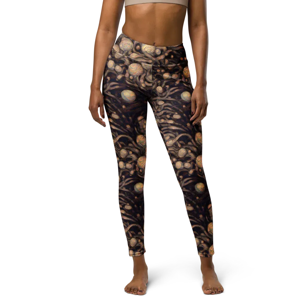 Midnight Tree Rings on Yoga Leggings — Front