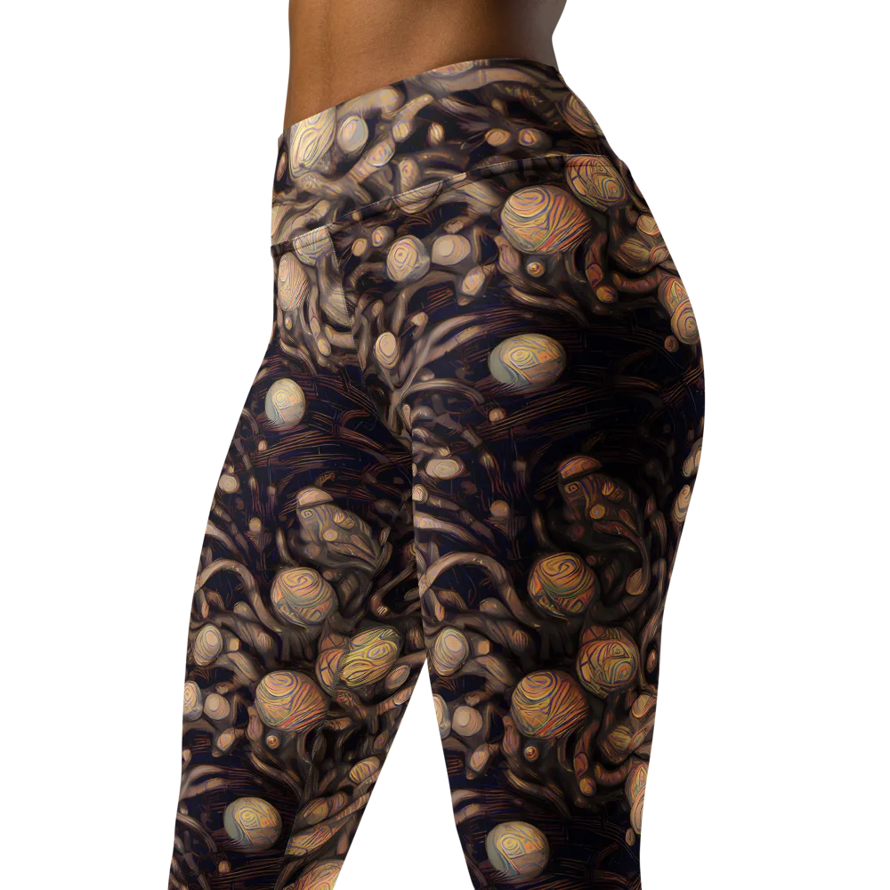 Midnight Tree Rings on Yoga Leggings — Left Front