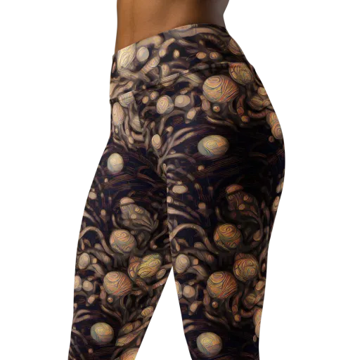 Midnight Tree Rings on a Yoga Leggings