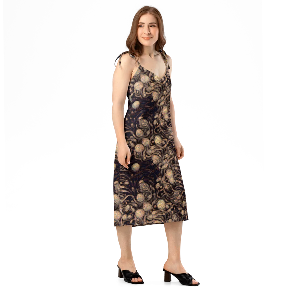Midnight Tree Rings on Slip Dress — Right Front