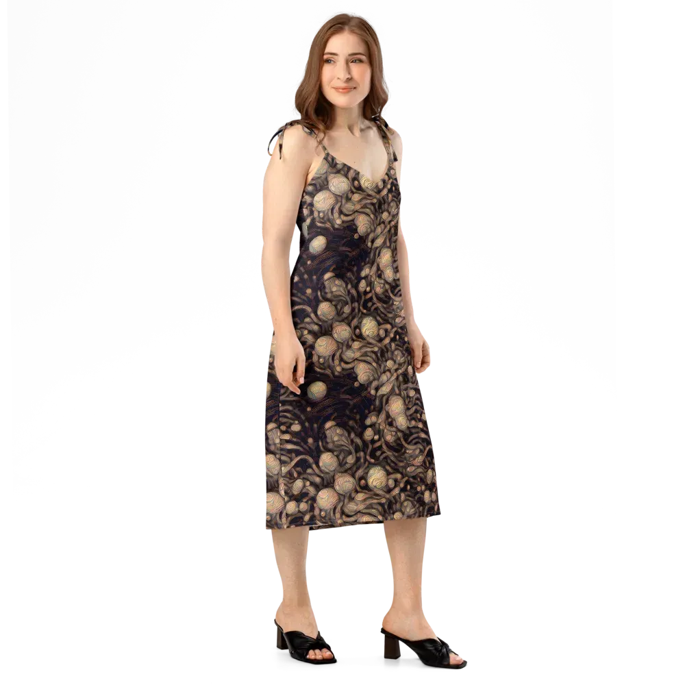 Midnight Tree Rings on Slip Dress — Right Front