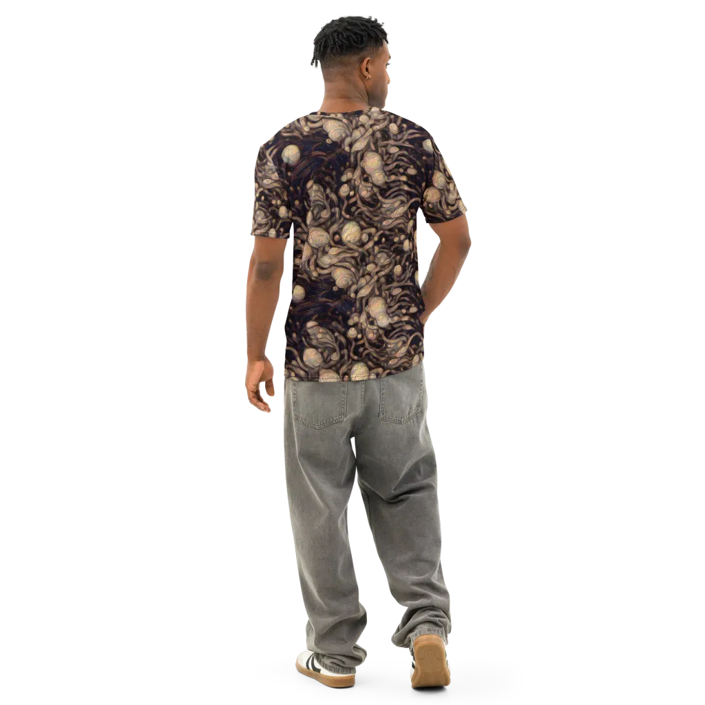 Midnight Tree Rings on Men's Cotton Crew Neck T-Shirt — Back