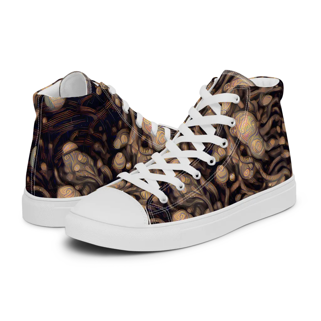Midnight Tree Rings on Men's High Top Canvas Shoes — Left