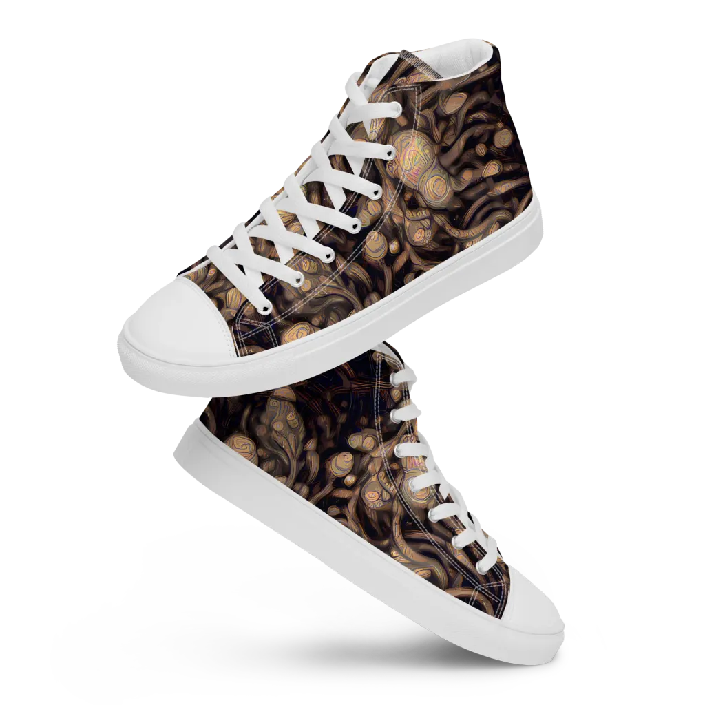 Midnight Tree Rings on Men's High Top Canvas Shoes — Front