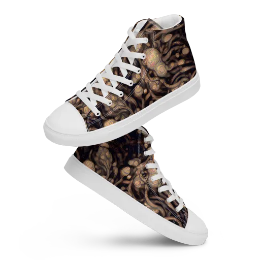 Midnight Tree Rings on a Men's High Top Canvas Shoes