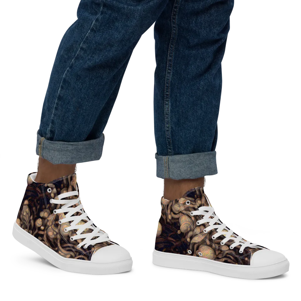 Midnight Tree Rings on Men's High Top Canvas Shoes — Right