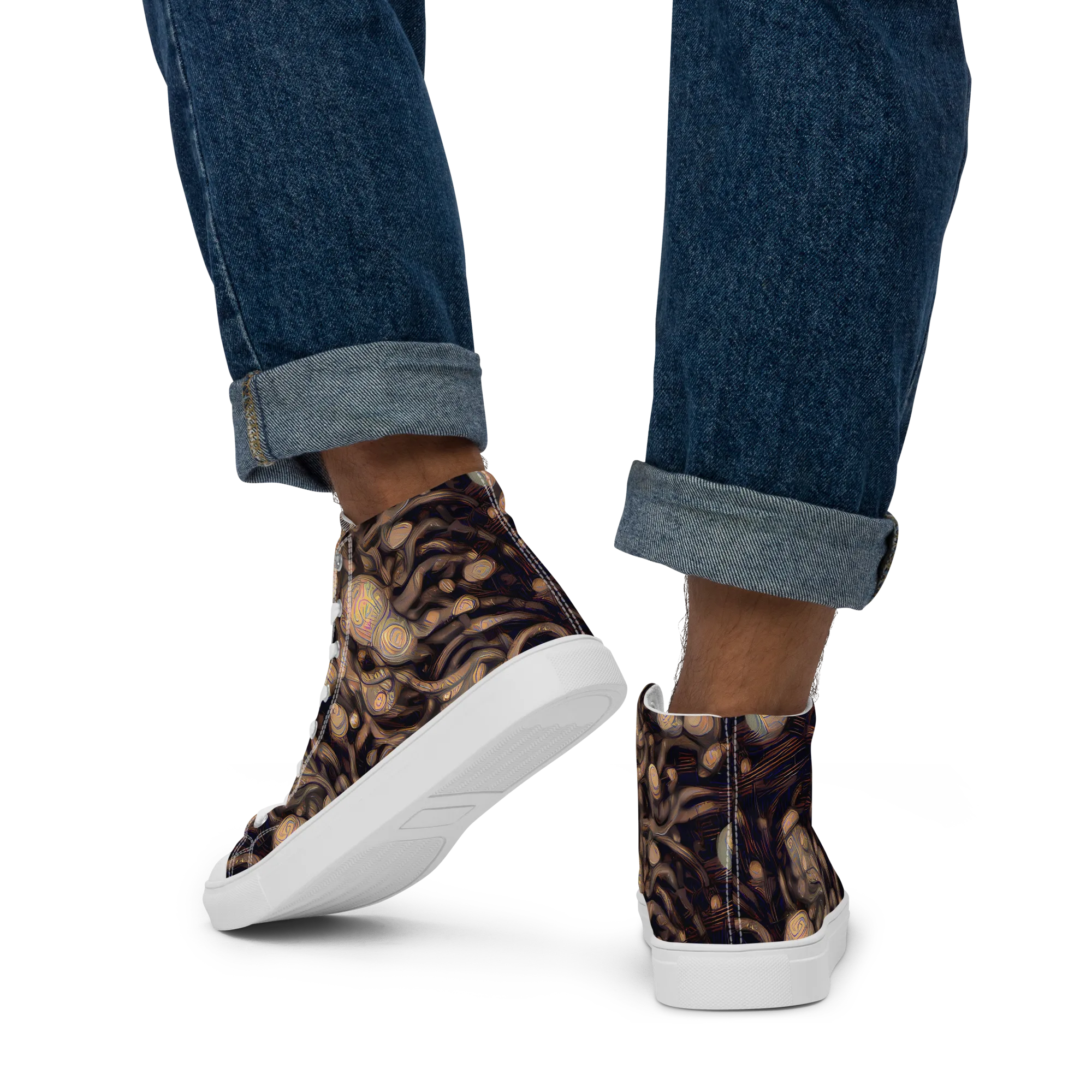 Midnight Tree Rings on Men's High Top Canvas Shoes — Back