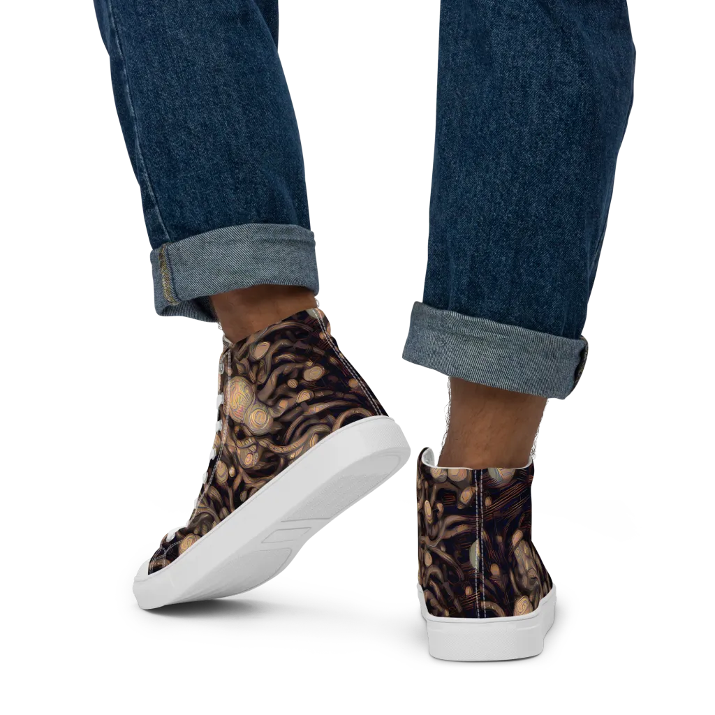 Midnight Tree Rings on Men's High Top Canvas Shoes — Back