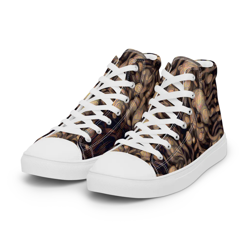 Midnight Tree Rings on Women's High Top Canvas Shoes — Left Front