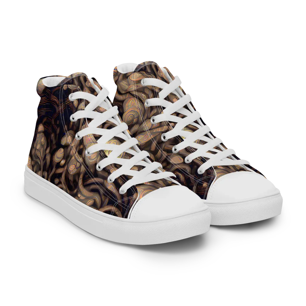 Midnight Tree Rings on Women's High Top Canvas Shoes — Right Front