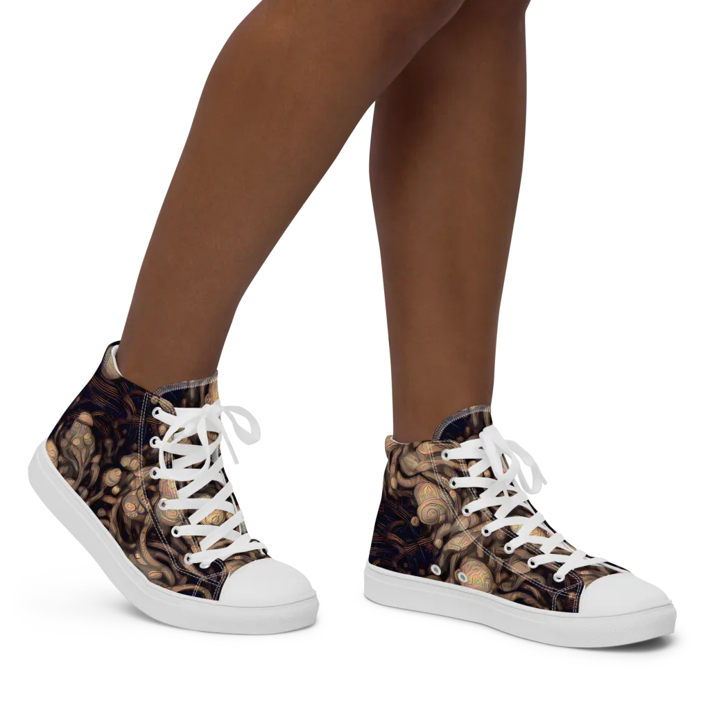 Midnight Tree Rings on Women's High Top Canvas Shoes — Right