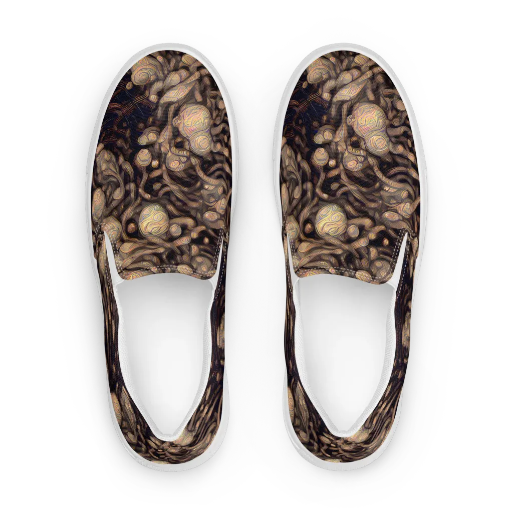 Midnight Tree Rings on Men's Slip-On Canvas Shoes — Front