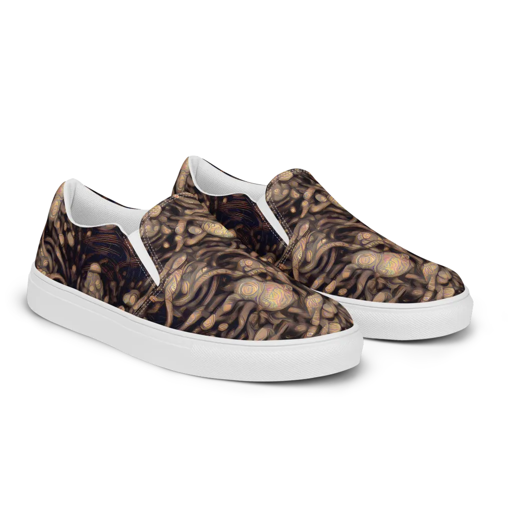 Midnight Tree Rings on Men's Slip-On Canvas Shoes — Right Front