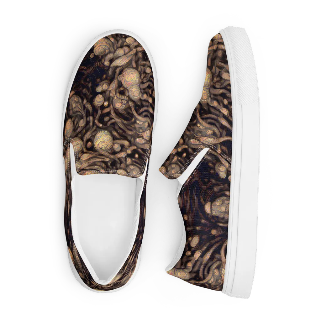 Midnight Tree Rings on Men's Slip-On Canvas Shoes — Front