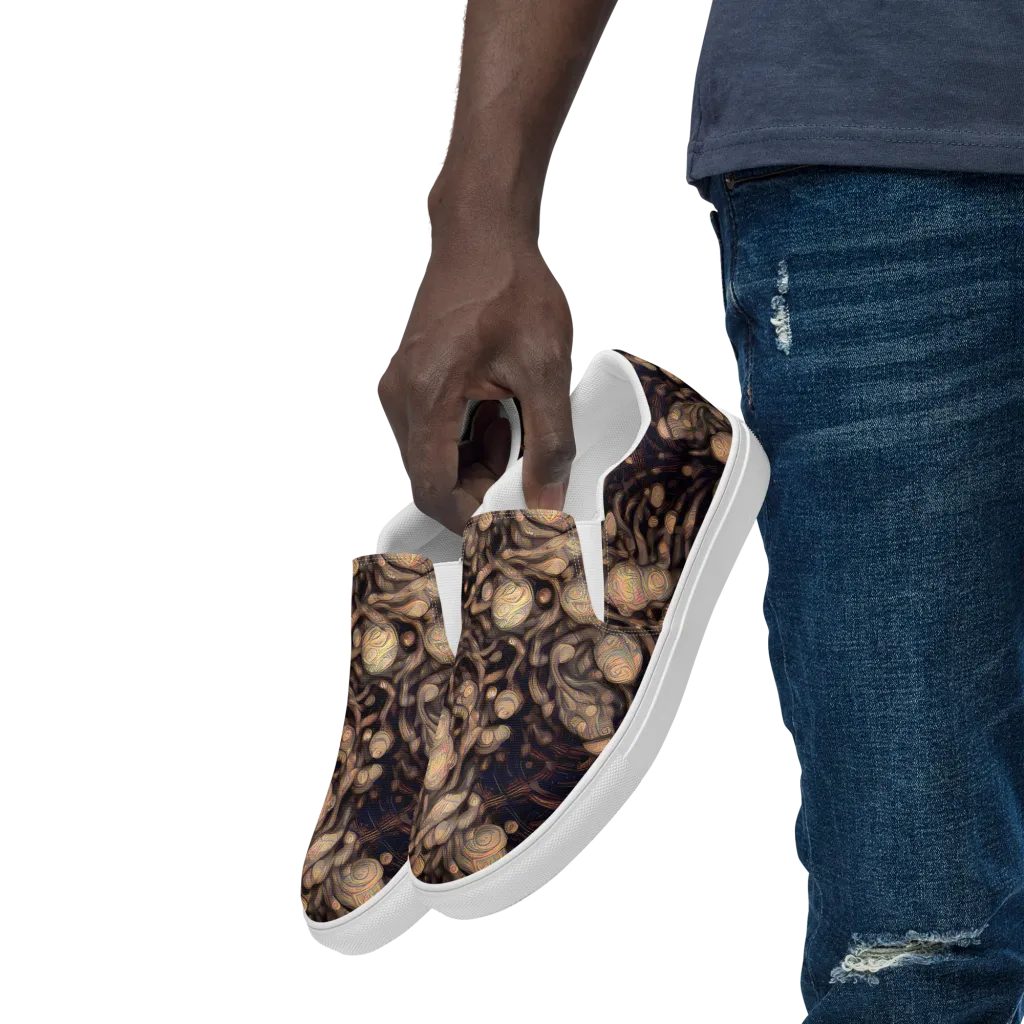Midnight Tree Rings on Men's Slip-On Canvas Shoes — Left Front