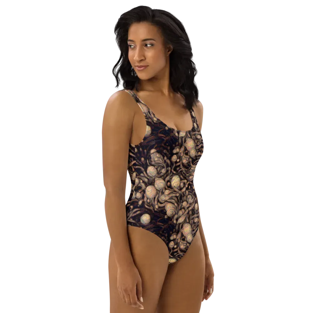 Midnight Tree Rings on One-Piece Swimsuit — Right