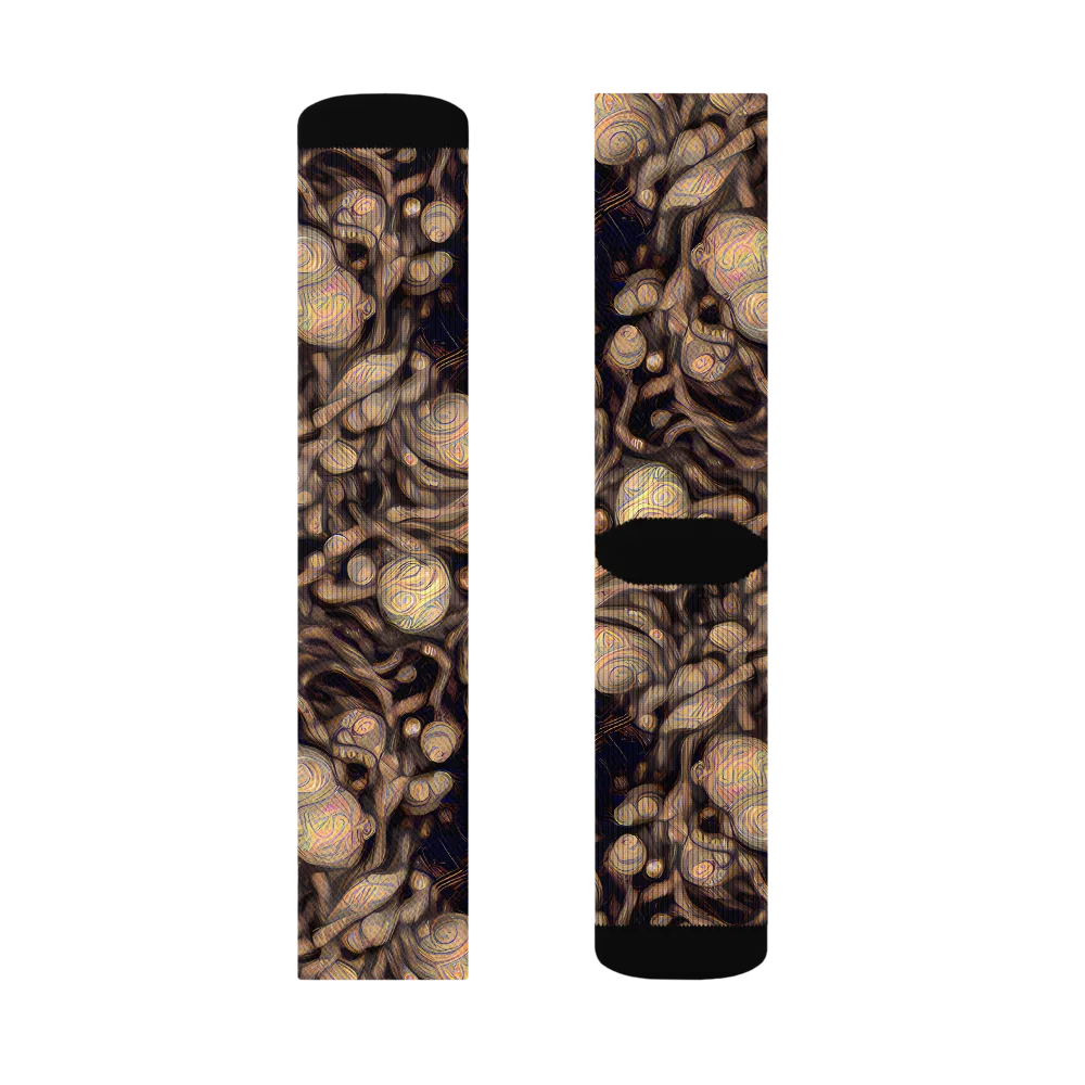 Midnight Tree Rings on Socks — Right Sock