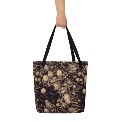 Midnight Tree Rings on a Large Tote Bag W/ Pocket
