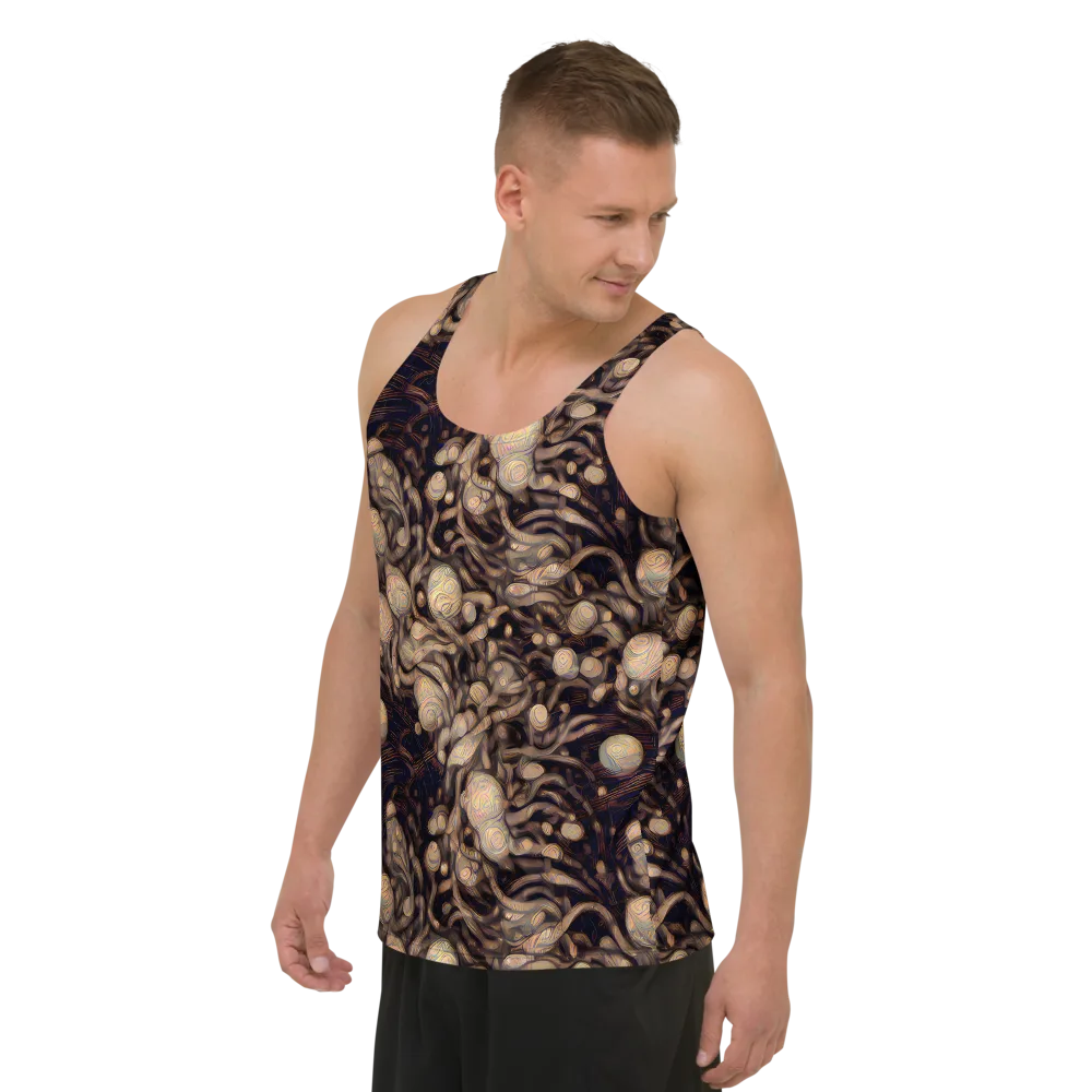 Midnight Tree Rings on Men's Tank Top — Left Front