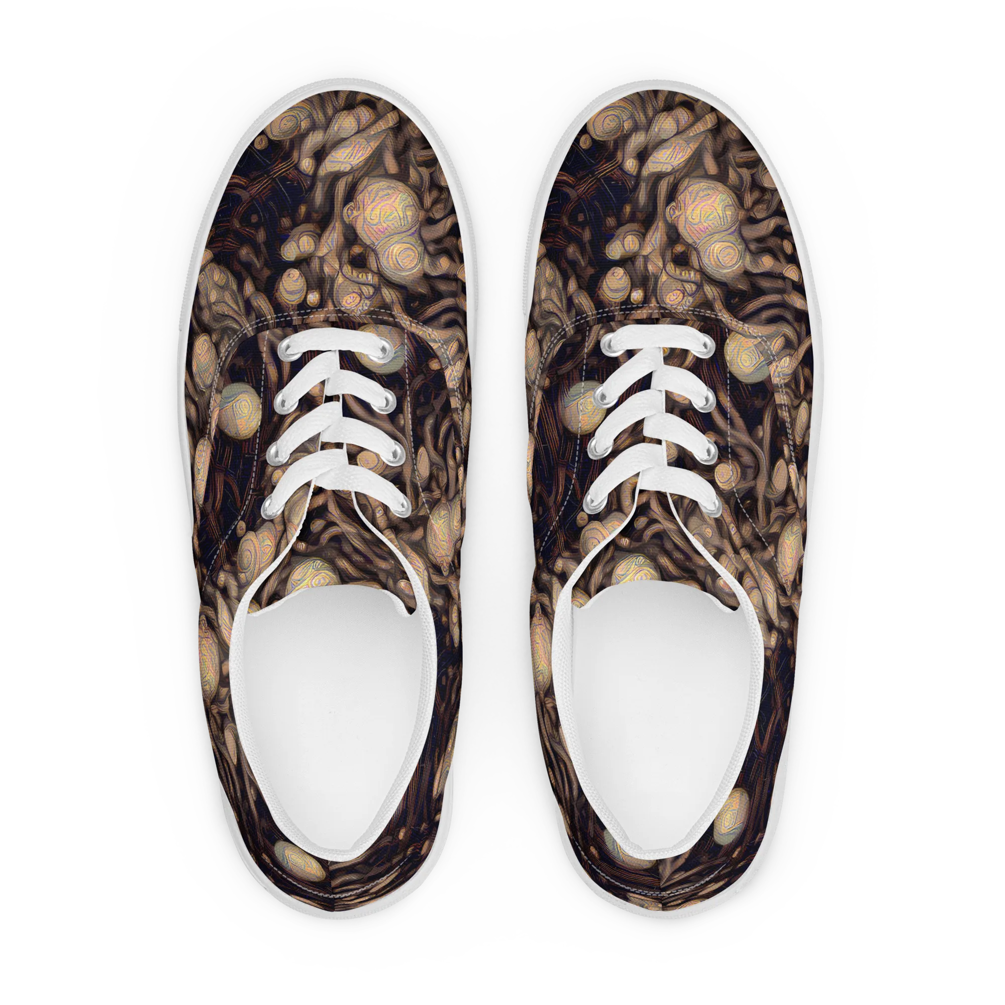 Midnight Tree Rings on Men's Lace-Up Canvas Shoes — Front