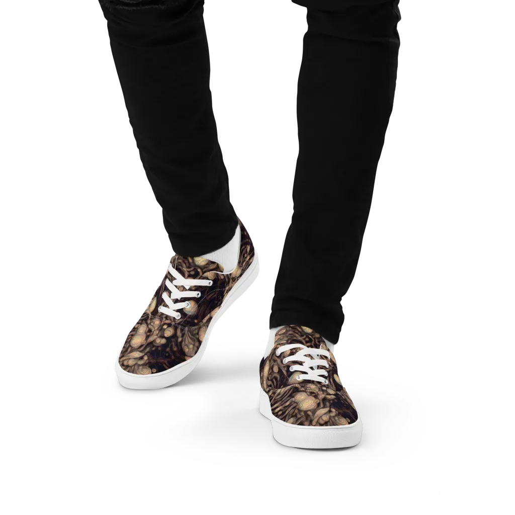 Midnight Tree Rings on Men's Lace-Up Canvas Shoes — Front
