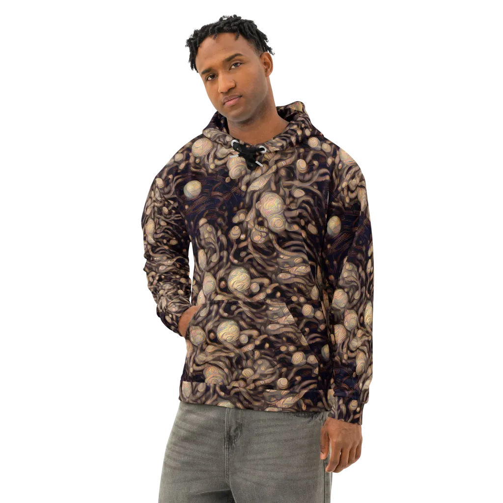 Midnight Tree Rings on Cotton Hoodie — Left Front