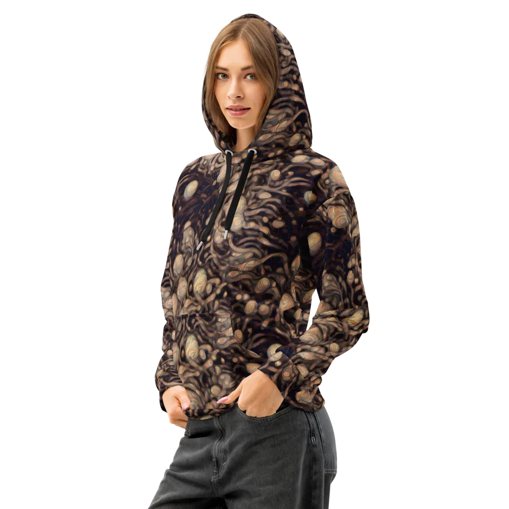 Midnight Tree Rings on Cotton Hoodie — Left Front
