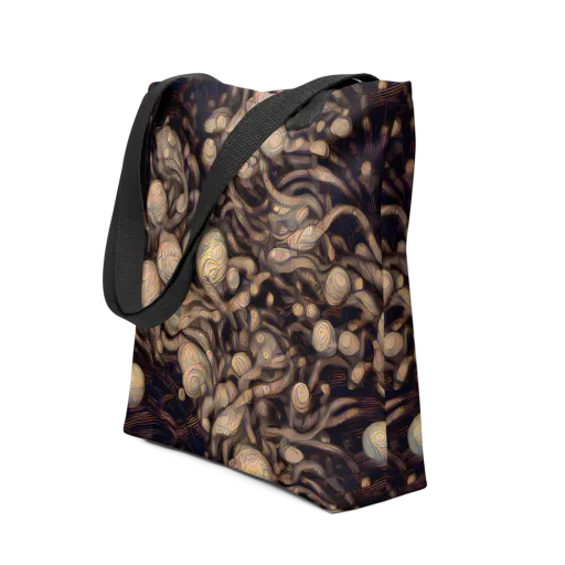 Midnight Tree Rings on a Tote Bag