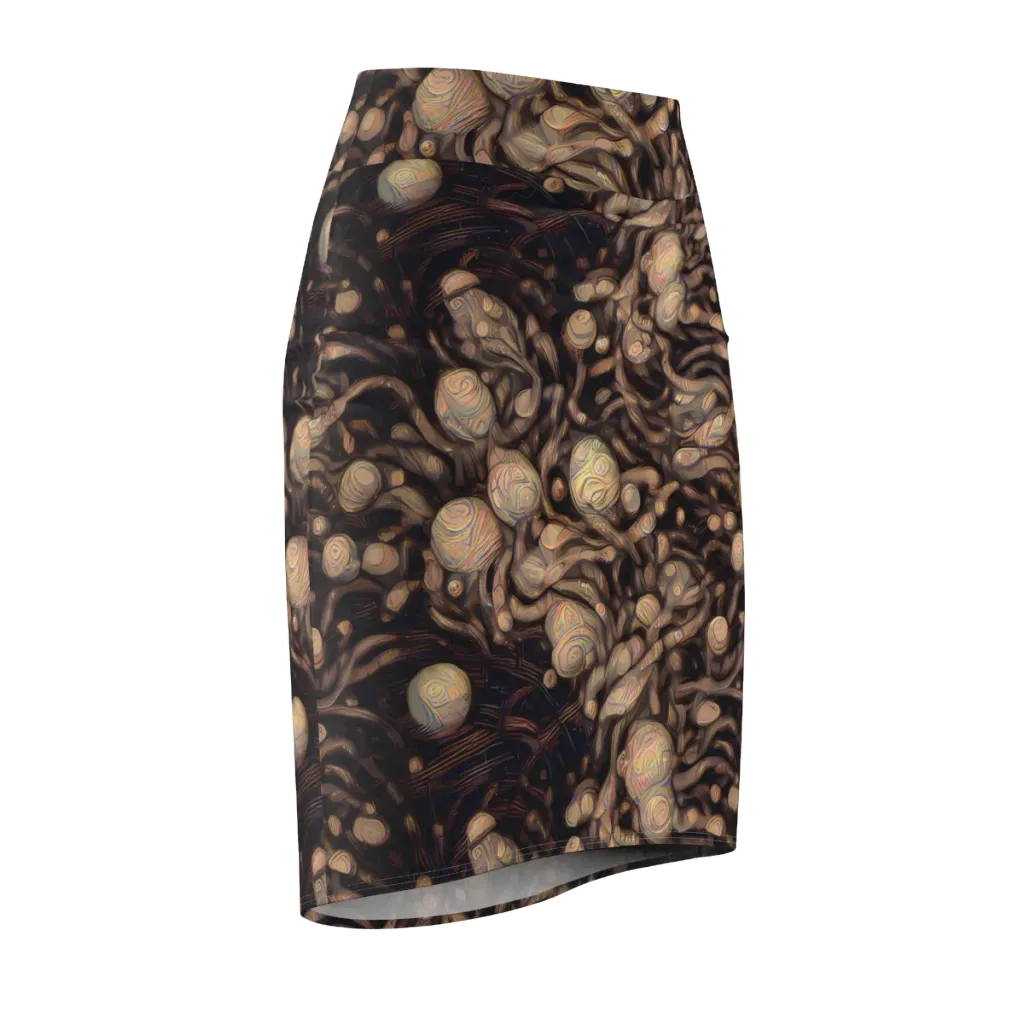 Midnight Tree Rings on Pencil Skirt — Front Side