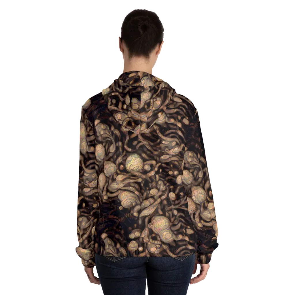 Midnight Tree Rings on Women's Full-Zip Hoodie — Back On Person