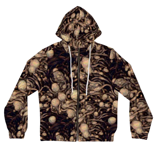 Midnight Tree Rings on a Women's Full-Zip Hoodie